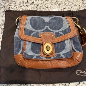Coach Denim Blue and Tan Crossbody Bag